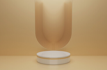 3d render of minimalist podium showcase stage in interior room yellow or gold studio and lighting for product display abstract background.