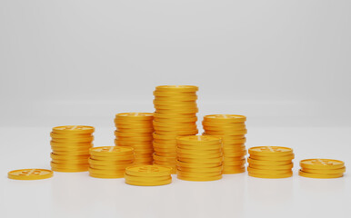 gold coin stacking 3D render minimal background for business concept financial, banking and investment with money growth success.