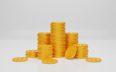 gold coin stacking 3D render minimal background for business concept financial, banking and investment with money growth success.