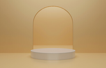 3d render of minimalist podium showcase stage in interior room yellow or gold studio and lighting for product display abstract background.