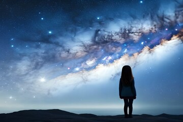 Fototapeta premium 幻想的な星空を見上げる少女