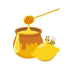 蜜つぼに入ったハチミツとレモン