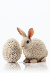 Knitting style easter egg and bunny. Isolated on white background. Image created with generative artificial intelligence.