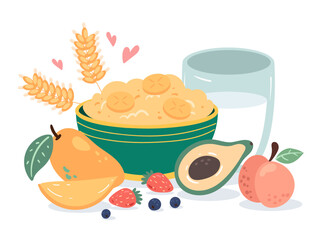 Milk morning cereal breakfast corn concept. Vector graphic design illustration 