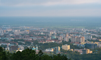 Fototapeta na wymiar top view of Yuzhno-Sakhalinsk from Mount Bolshevik