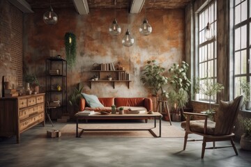 Rustic loft living room,. Generative AI