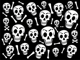 skulls texture in black and white, vector illustration, bone, art.