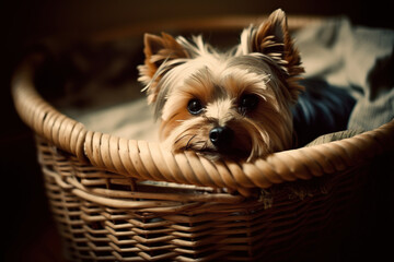 Yorkshire Terrier In Basket