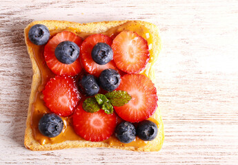 Toast with peanut butter blueberry