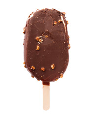 Popsicle ice cream with chocolate coating and nuts on a transparent background. isolated object. Element for design
