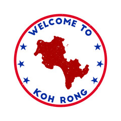 Welcome to Koh Rong stamp. Grunge island round stamp with texture in International Klein Blue color theme. Vintage style geometric Koh Rong seal. Captivating vector illustration.