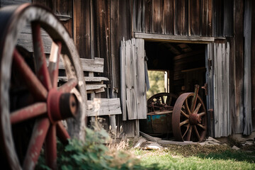 Fototapeta na wymiar Old Barn And Farm Equipment