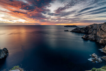 Dawn at the coastline of the Mediterranean Sea (Costa Brava, Illes Medes, Spain)