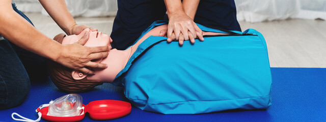 CPR Training ,Emergency and first aid class on cpr doll, Cardiopulmonary resuscitation, One part of...