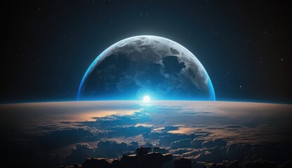 Fototapeta na wymiar Discover the Beauty of a Blue Sunrise Incredible View of Earth from Space