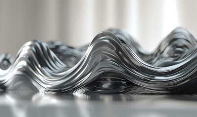 Sliver abstract wavy background, Generative AI