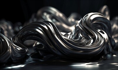 Sliver abstract wavy background, Generative AI