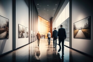 People visiting modern art gallery 