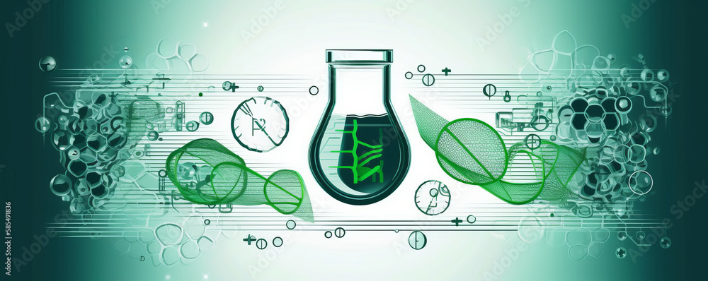 Poster exploring the frontiers of biotech. banner for biological technology study and research. generative 