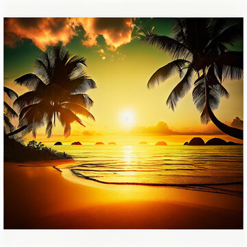 Serene sunrise on a tropical island paradise - Generative Ai