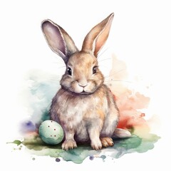 rabbit and eggs easter watercolor Generative AI