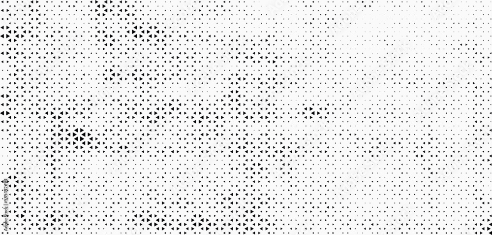 Poster Halftone triangle abstract background. Black and white vector pattern. White and black halftone triangle pattern background. Abstract geometric triangle design, halftone. Vector background.