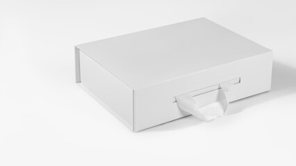 Mockup of a white box with a handle in volume for design