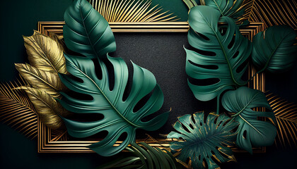 photo background with green leaves and golden touch