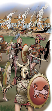 Ancient Greece - Trojan slave girls set fire to Achaean ships