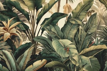 Tropical wallpaper, plant murals. Generative AI - obrazy, fototapety, plakaty