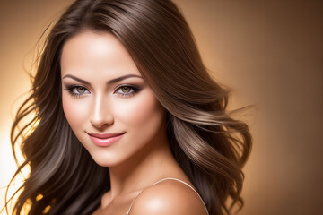 Fototapeta premium Beautiful woman studio portrait, girl looks directly into the camera , Generative AI