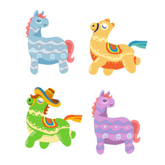 Colorful Mexican Piñata Shaped Like a Pony -  set of vector illustration