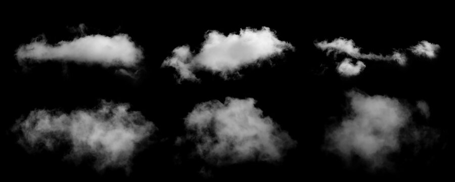 White Cloud Isolated on Black Background. Good for Atmosphere Creation and Composition. Collection Set