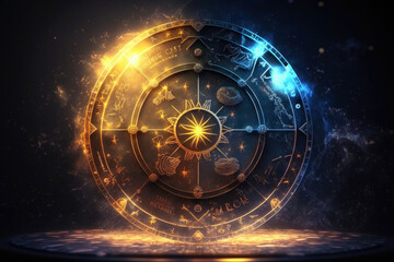 Wheel of Destiny, Horoscope and Astrology background created with Generative AI technology.