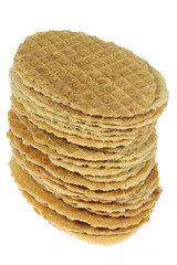 sweet waffles called ‘kniepertjes’ from the Dutch city of Groningen isolated on white background