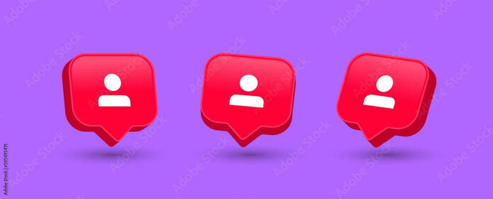 Poster follow 3d follower in speech bubble icon. social media notification icons in speech bubble ; user ic