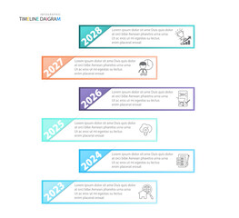 Timeline infographic template with 6 options for display business data and statistics.Vector design can be used for banners, processes, 