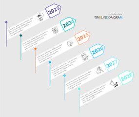 Timeline infographic template with 6 options for display business data and statistics.Vector design can be used for banners, processes, 