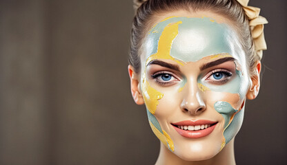Beautiful woman face with healthy clean slon spa concept cosmetic skin care, Face peeling mask, spa beauty treatment, skincare. Woman getting facial care , Generative AI