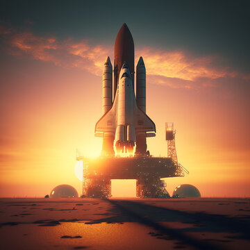 Shuttle launch to sky meanwhile sunset