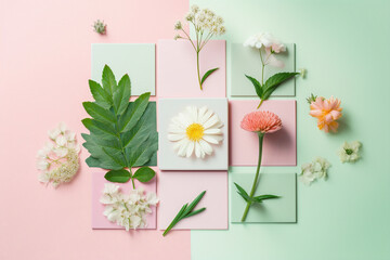 Midsummer Blooms: A Vibrant Nature Scene of Flowers, Herbs and Plants in a Pink, White and Green Color Palette.