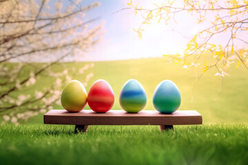 A Colorful Row of Easter Eggs on a Sunny Springtime Morning: Capturing the Details and Vivid Colors of the Holiday Season.