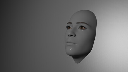 3d illustration. Human face sticking out of the gray background. 