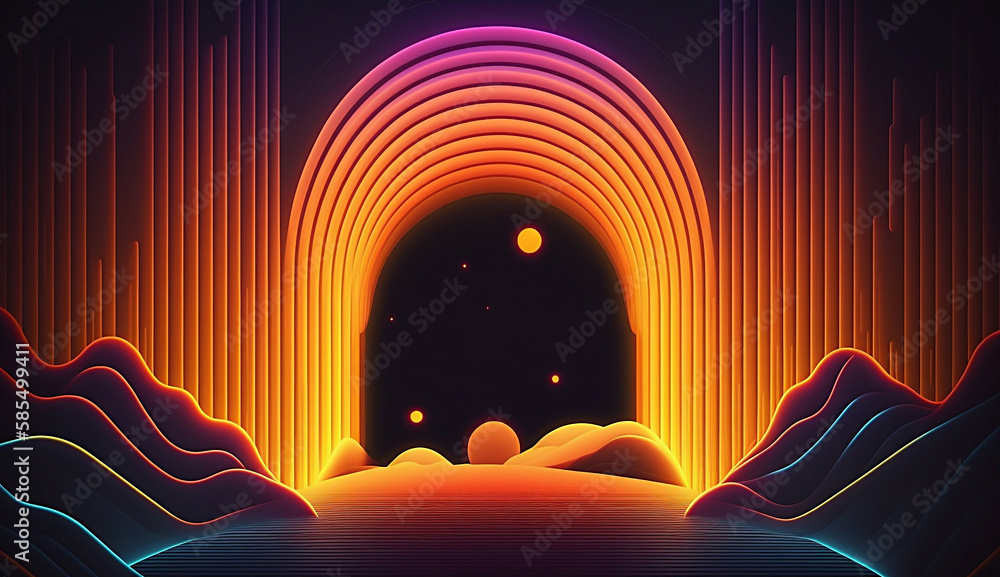 Wall mural alien planet and space abstract background with circles retro neon psychedelic background new qualit