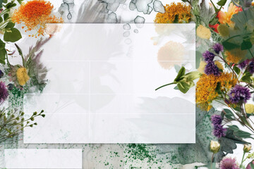 Dreamy Floral Collage on a White Blank Background with Large White Border
