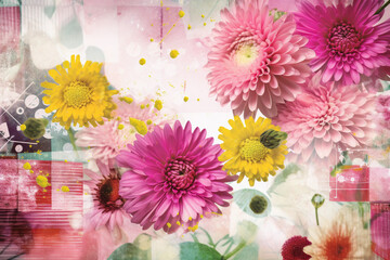 Explosion of Colorful Flowers: A Floral Explosion of Pink and Yellow Blossoms