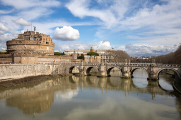 Castel Sant Angelo or Mausoleum of Hadrian in Rome Italy, built in ancient Rome