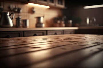 Fototapeta na wymiar Background. Wooden countertop in the kitchen. AI generative.