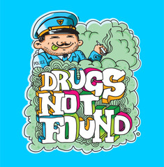 Policeman smoking marijuana, cloud of smoke, drugs not found, vector illustration