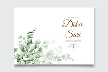 Watercolor vector set wedding invitation card template design with green eucalyptus leaves